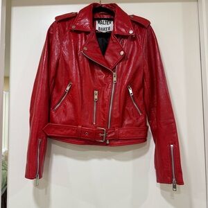 Walter Baker $748 100% Lamb Leather Jacket Moto Red Size Small Like New